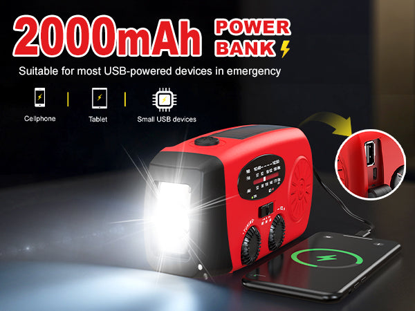 Multifunctionele Noodradio met Zonnepaneel & Powerbank – Rood
