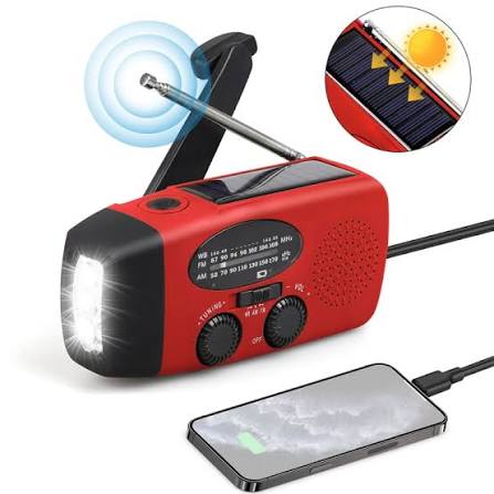 Multifunctionele Noodradio met Zonnepaneel & Powerbank – Rood